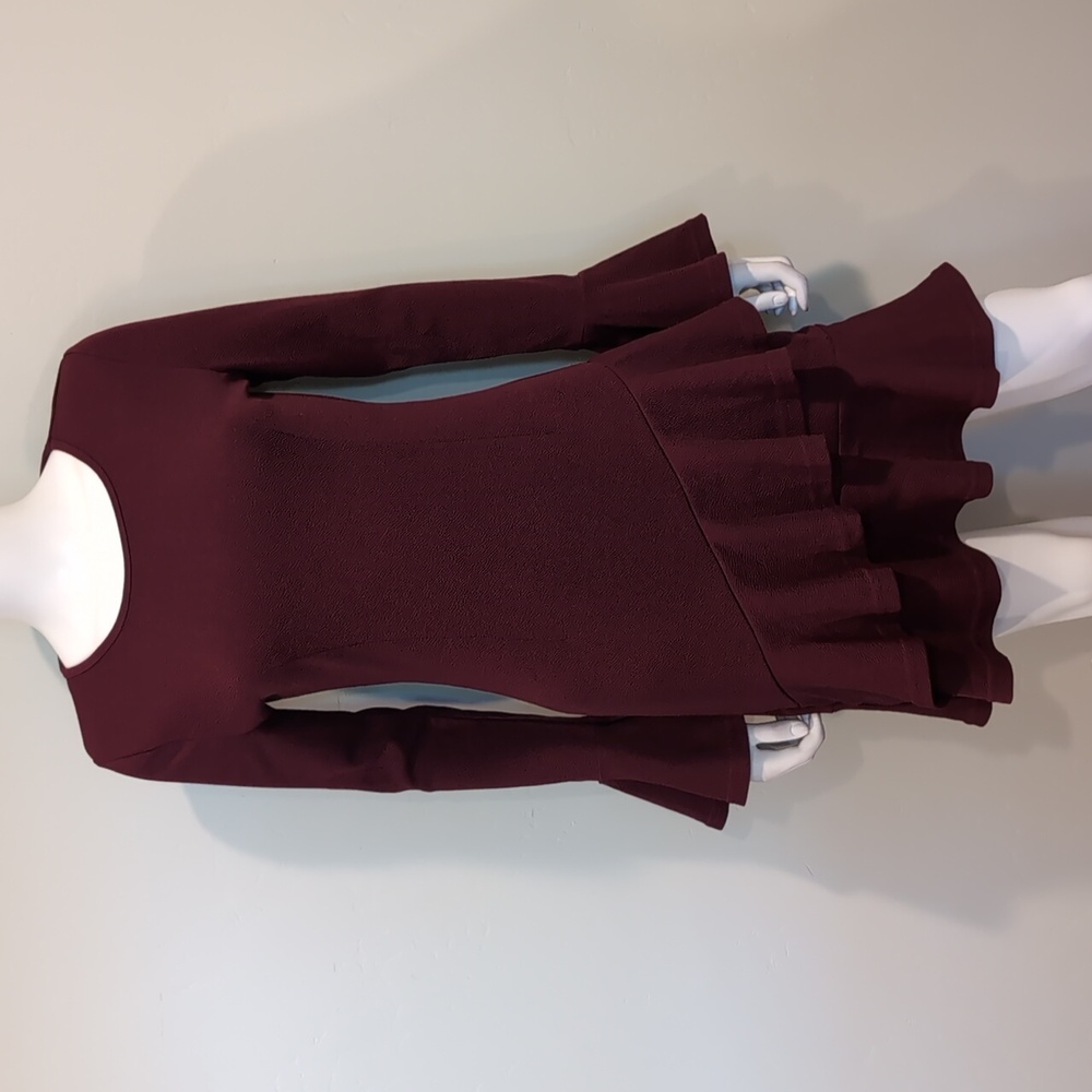 SHEIN Maroon Long Sleeve Scoop Neck Ruffle Hem And Wrists Mini Dress Size Small